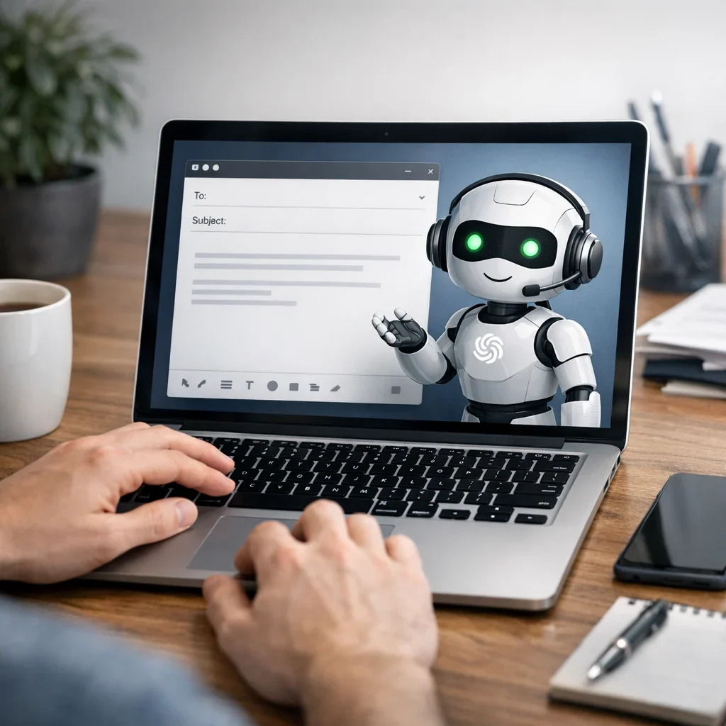 ChatGPT für E-Mails: Nützliche Vorlagen, ohne wie ein Roboter zu klingen (Illustrationsbild 2, Stil Berraquero.com, ohne Text)