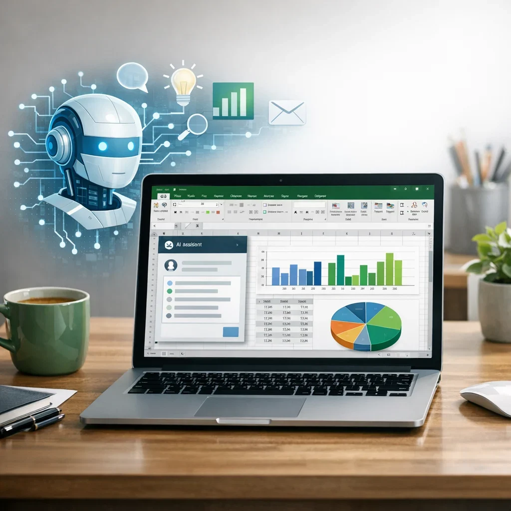 KI in Excel: praktische Tricks, um jeden Tag Zeit zu sparen (illustrierendes Bild 1, Stil Berraquero.com, ohne Text)