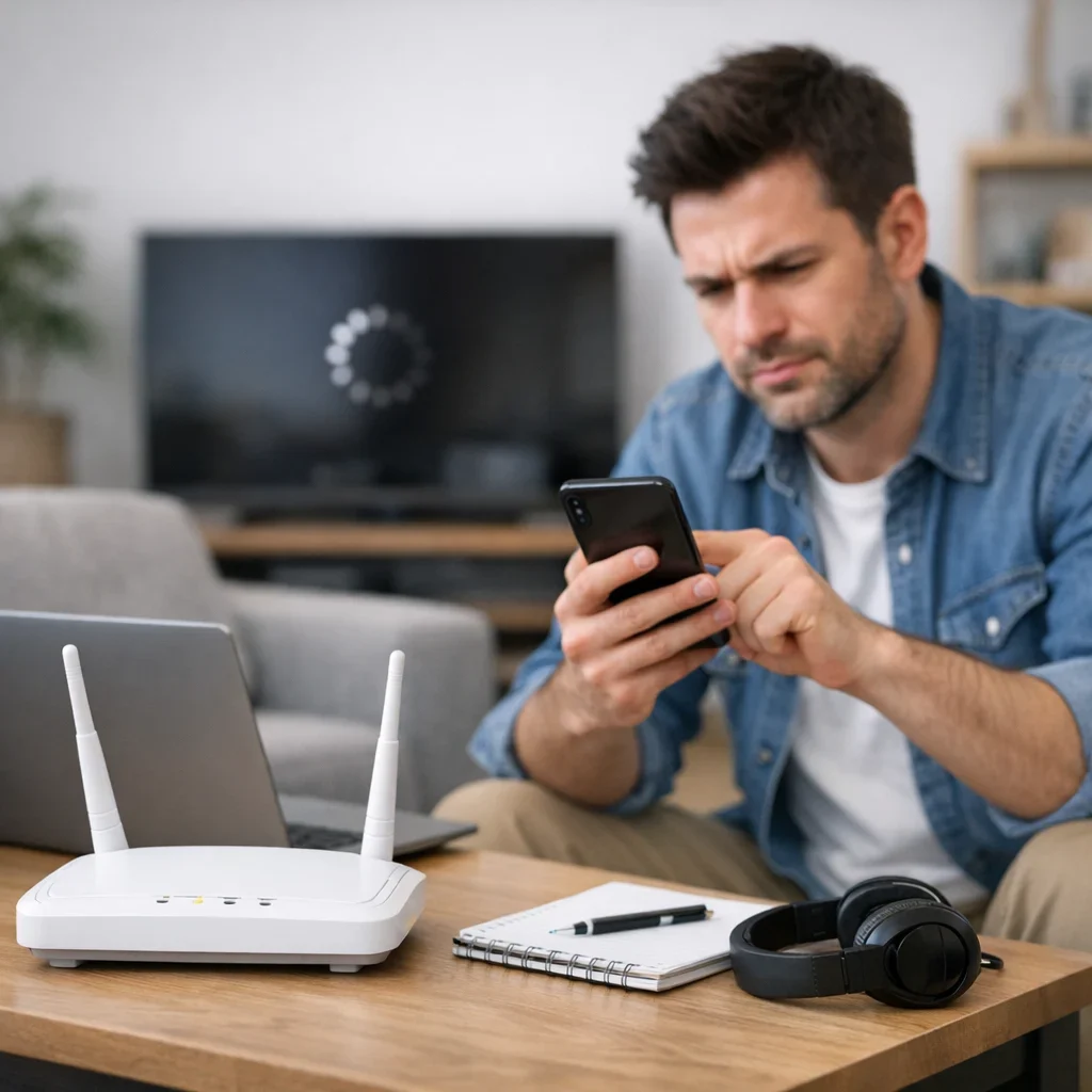 Langsame WLAN-Verbindung: Häufige Ursachen und einfache Lösungen (Illustrationsbild 2, Stil Berraquero.com, ohne Text)