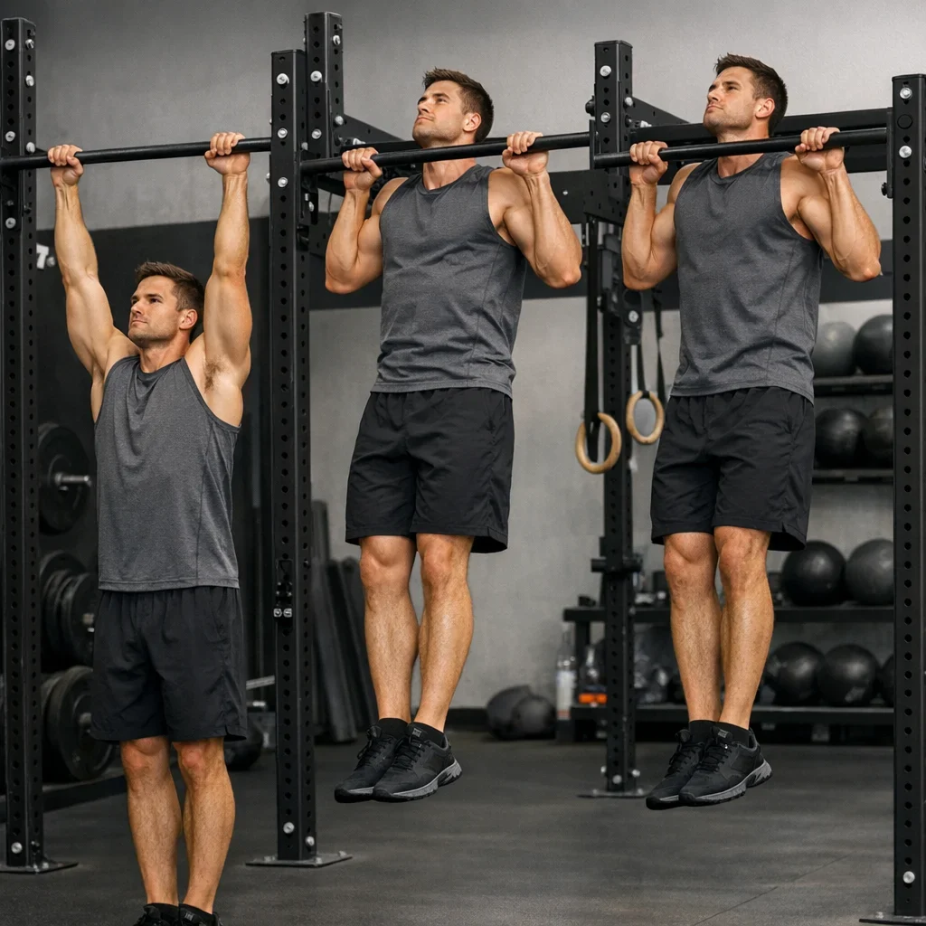 Pull-Ups: Fortschritt von 0 auf 5 (Illustrationsbild 1, Stil Berraquero.com, ohne Text)