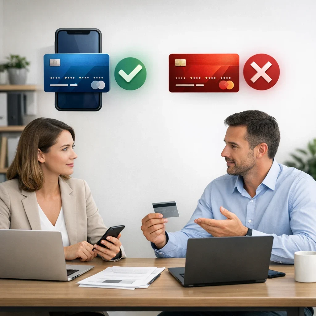 Virtuelle Karten: Nutzen und Risiken im Überblick (Bildillustration 2, Stil Berraquero.com, ohne Text)