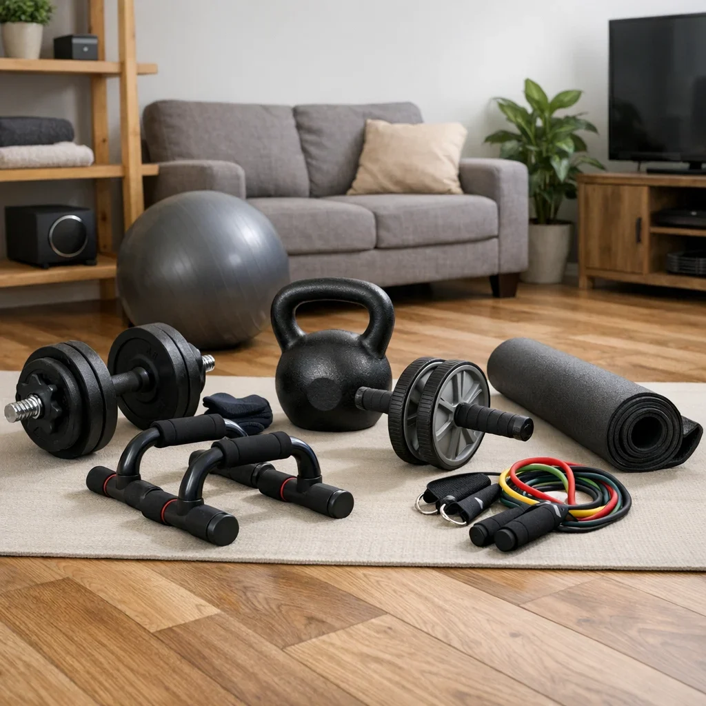 Executing a workout routine at home with basic equipment