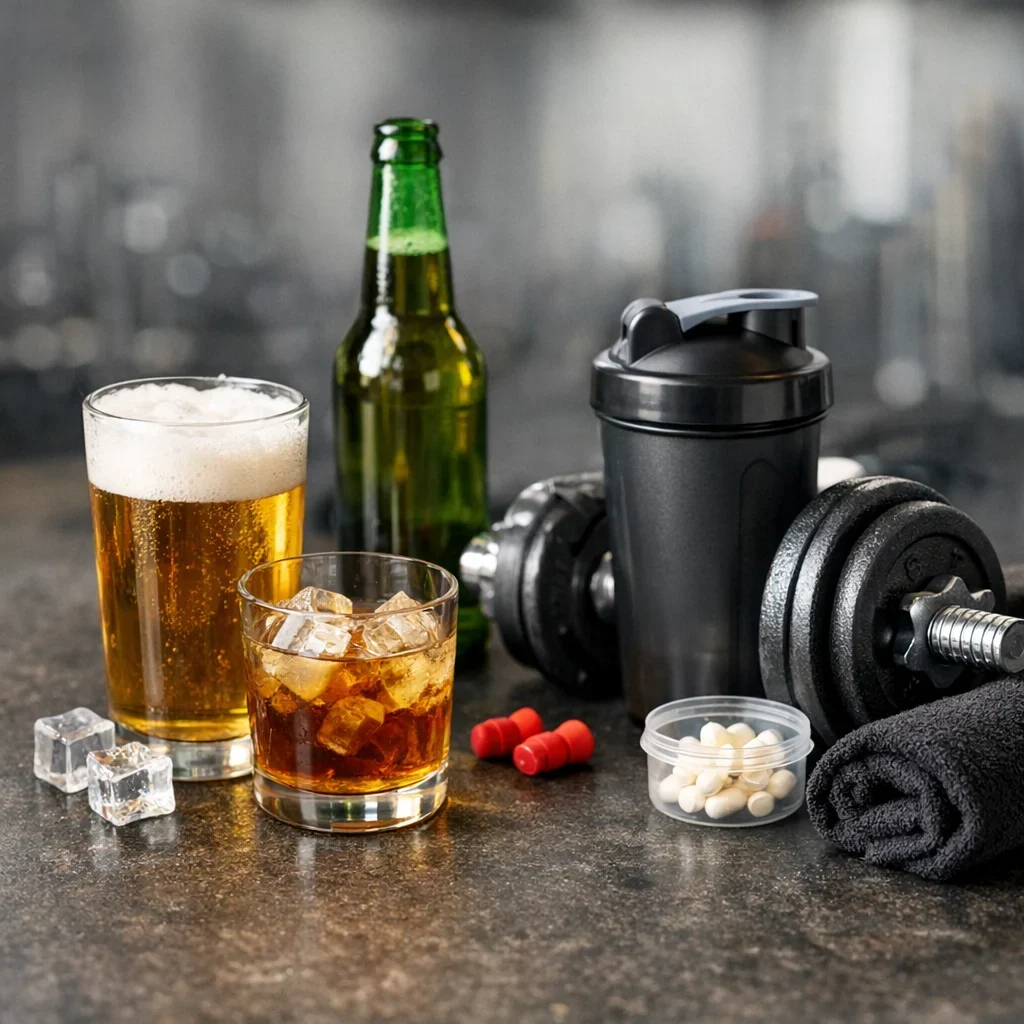 Alcohol y gym: cómo minimizar daños (si vas a beber) (imagen ilustrativa 2, estilo Berraquero.com, sin texto)