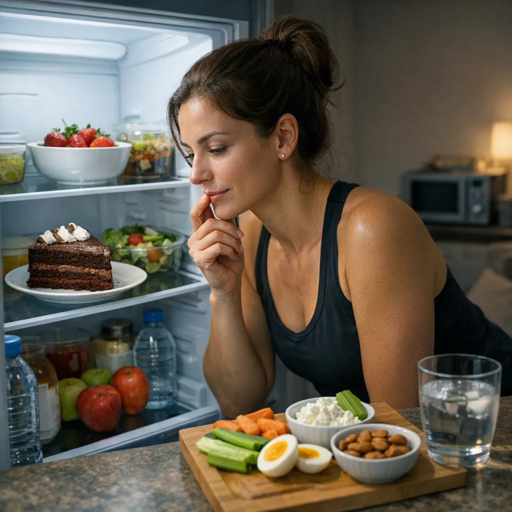 Antojos nocturnos: trucos para no reventar la dieta (imagen ilustrativa 1, estilo Berraquero.com, sin texto)