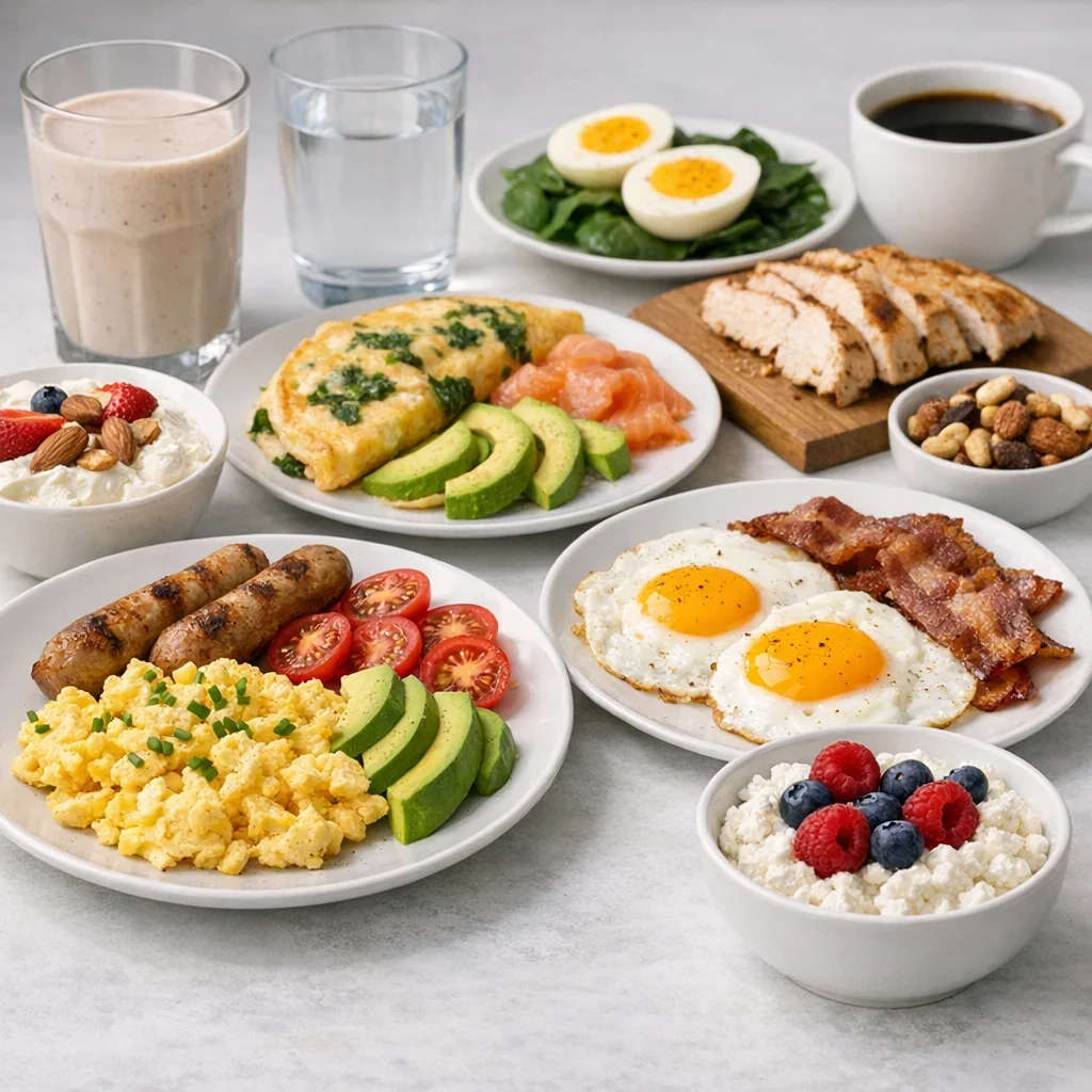 Desayunos altos en proteína (sin avena, sin dramas) (imagen ilustrativa 1, estilo Berraquero.com, sin texto)