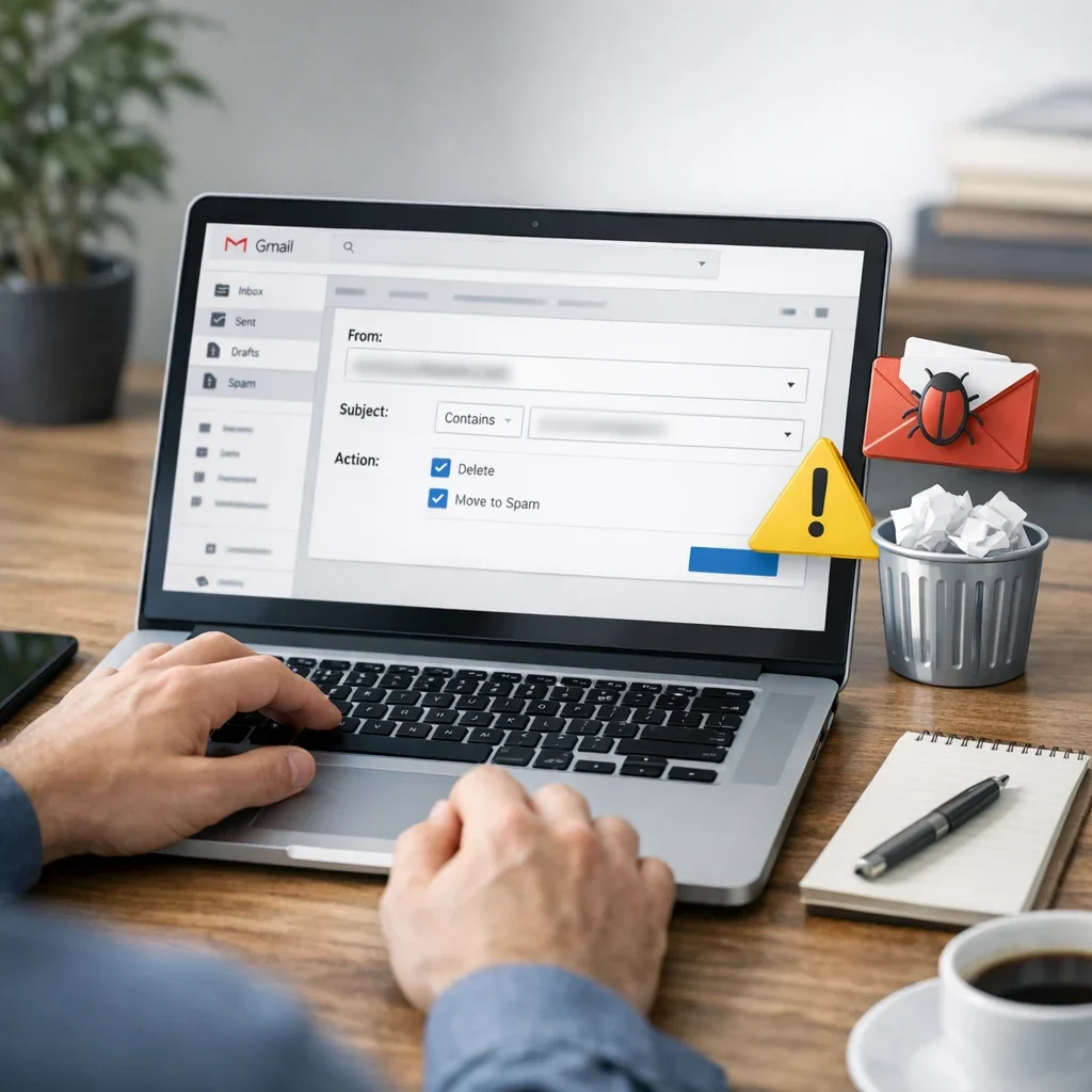 Gmail: filtros antispam manuales que de verdad ayudan (imagen ilustrativa 2, estilo Berraquero.com, sin texto)