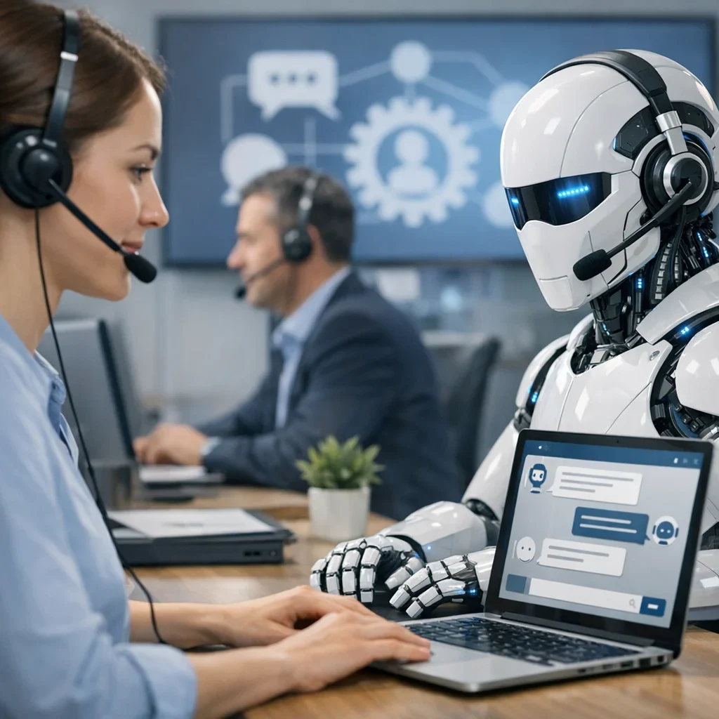 IA para atención al cliente: cómo montarlo sin cargarte la marca (imagen ilustrativa 1, estilo Berraquero.com, sin texto)