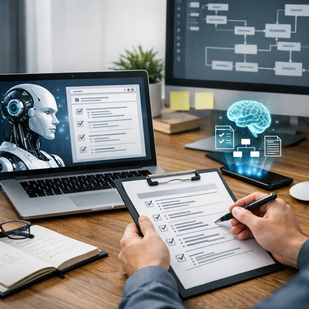 IA para crear SOPs (procedimientos): cómo documentar tu empresa (imagen ilustrativa 1, estilo Berraquero.com, sin texto)
