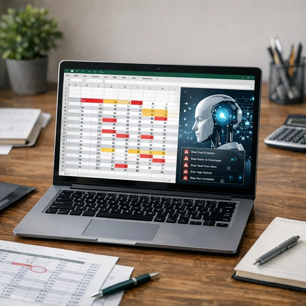 IA para detectar errores en Excel: trucos útiles sin macros (imagen ilustrativa 1, estilo Berraquero.com, sin texto)