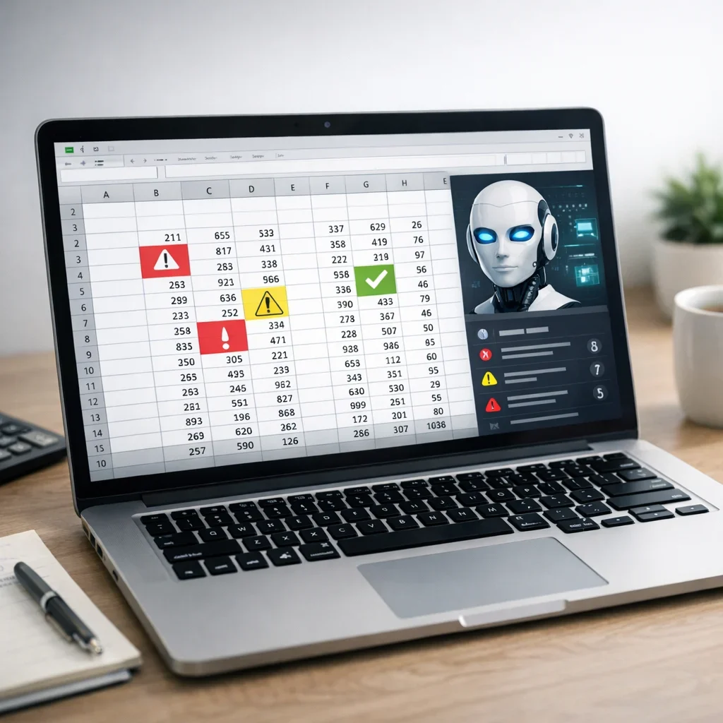 IA para detectar errores en Excel: trucos útiles sin macros (imagen ilustrativa 2, estilo Berraquero.com, sin texto)