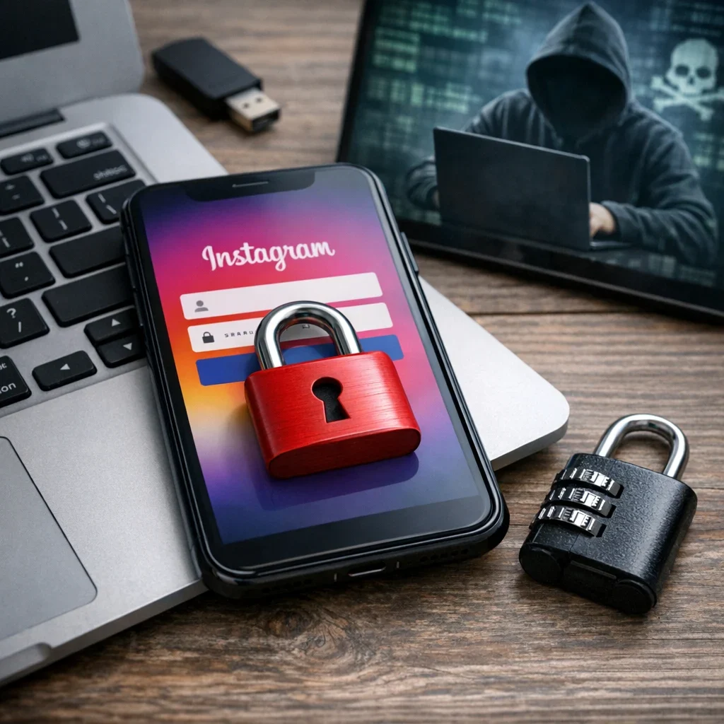 Instagram: cómo evitar que te roben la cuenta otra vez (imagen ilustrativa 1, estilo Berraquero.com, sin texto)