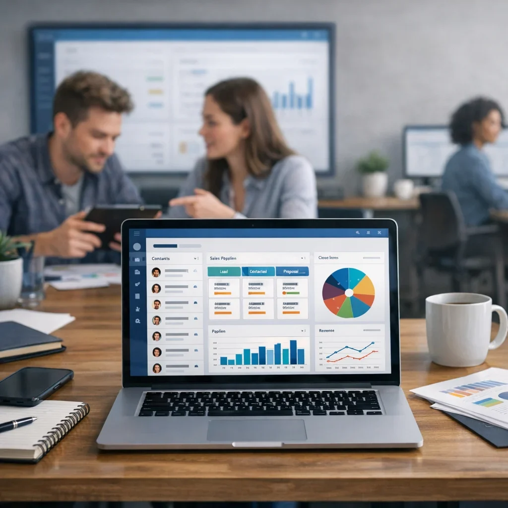 Mejores CRM para pymes en 2026 (sin postureo) (imagen ilustrativa 1, estilo Berraquero.com, sin texto)