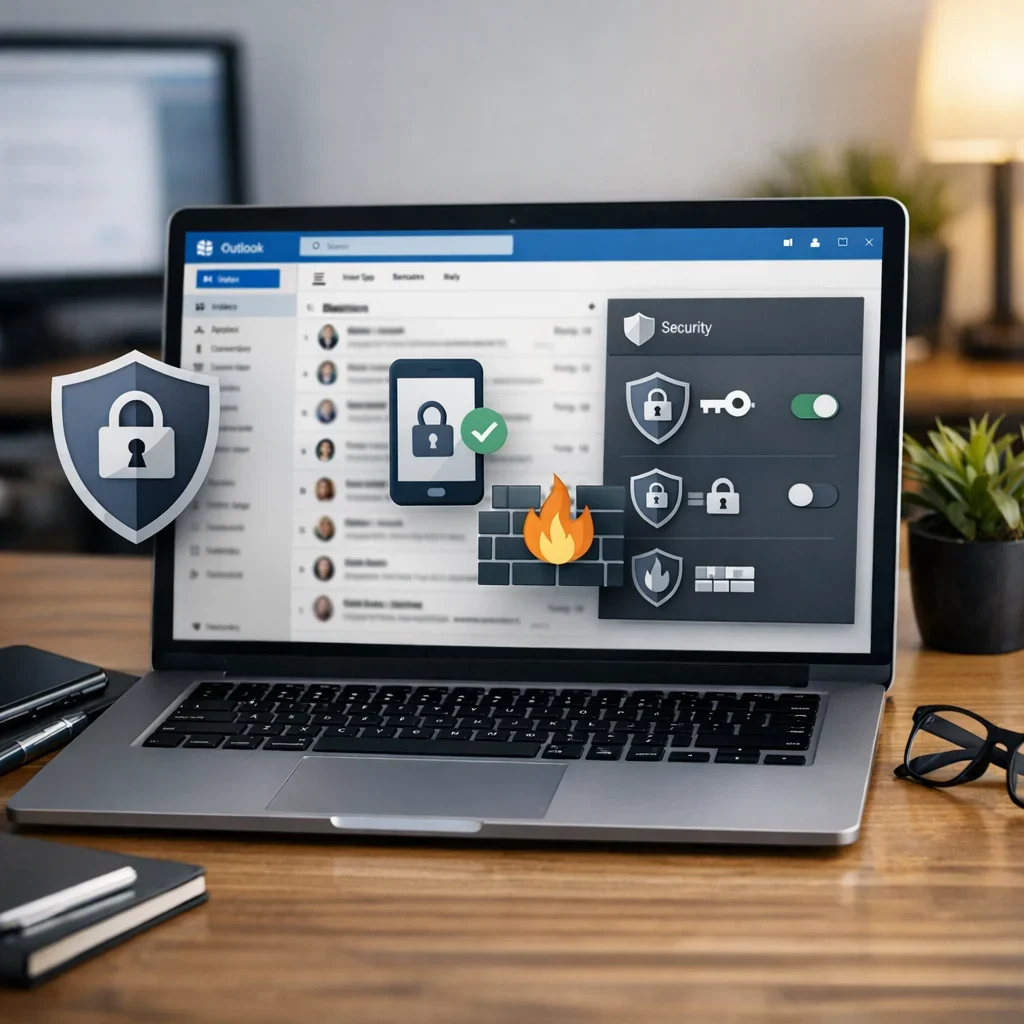Outlook: 7 ajustes de seguridad que nadie toca (imagen ilustrativa 1, estilo Berraquero.com, sin texto)
