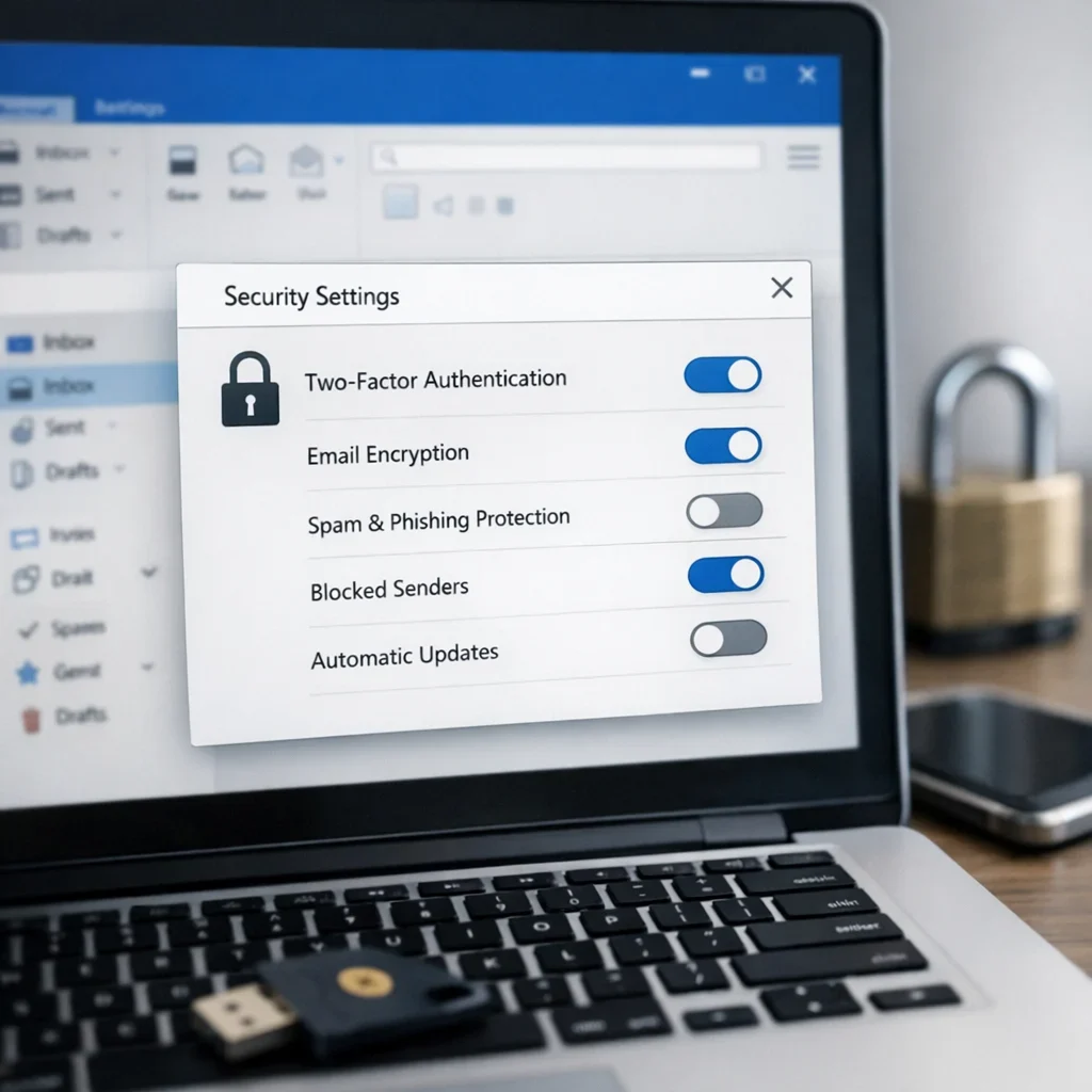 Outlook: 7 ajustes de seguridad que nadie toca (imagen ilustrativa 2, estilo Berraquero.com, sin texto)