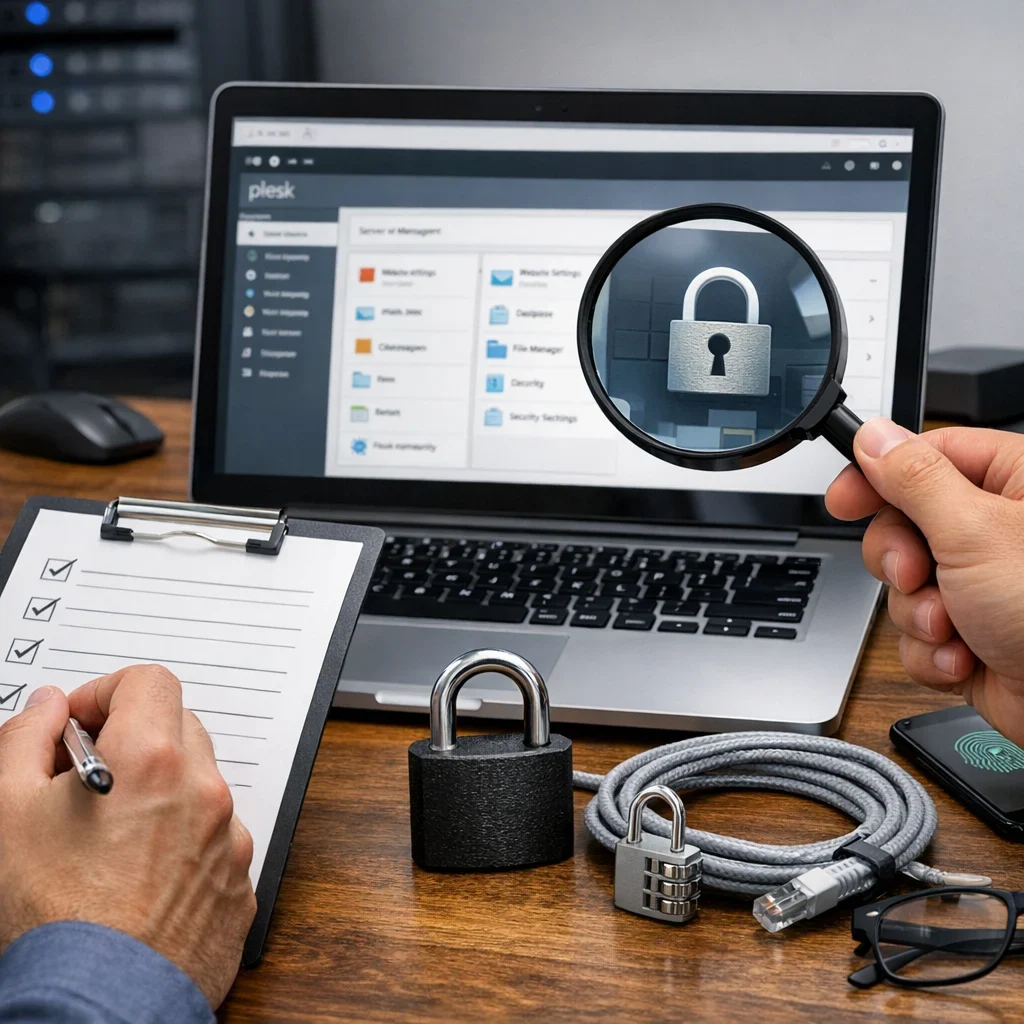 Plesk: checklist básico para que no te entren por la cara (imagen ilustrativa 1, estilo Berraquero.com, sin texto)