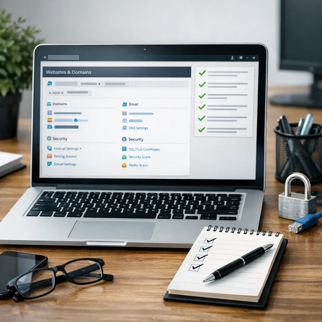 Plesk: checklist básico para que no te entren por la cara (imagen ilustrativa 2, estilo Berraquero.com, sin texto)