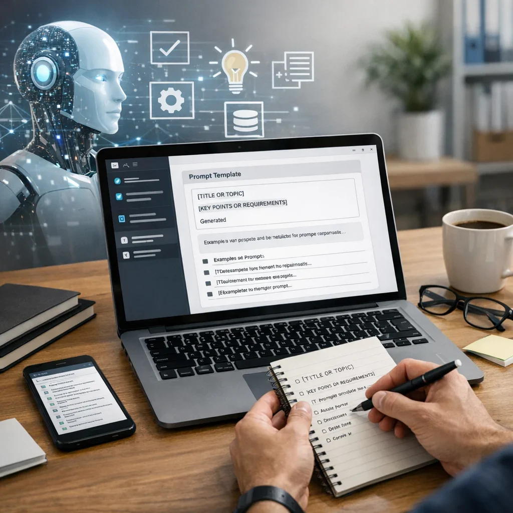 Prompts para currantes: 25 plantillas que de verdad ahorran tiempo (imagen ilustrativa 2, estilo Berraquero.com, sin texto)