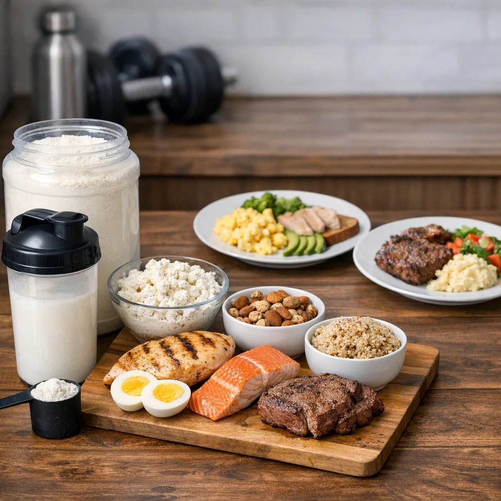 Proteína diaria: cuánto necesitas y cómo repartirla (imagen ilustrativa 2, estilo Berraquero.com, sin texto)