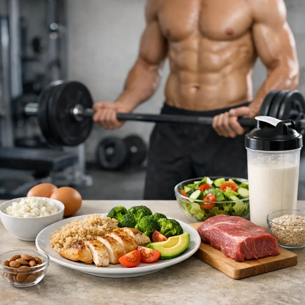 Recomp: cómo comer cuando quieres bajar grasa sin perder fuerza (imagen ilustrativa 1, estilo Berraquero.com, sin texto)