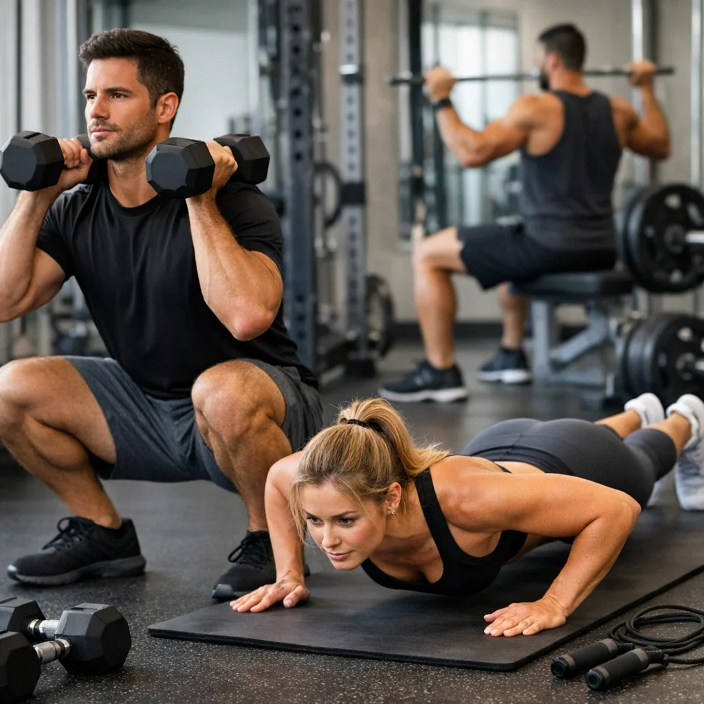 Rutina full body 3 días para gente con poco tiempo (imagen ilustrativa 1, estilo Berraquero.com, sin texto)