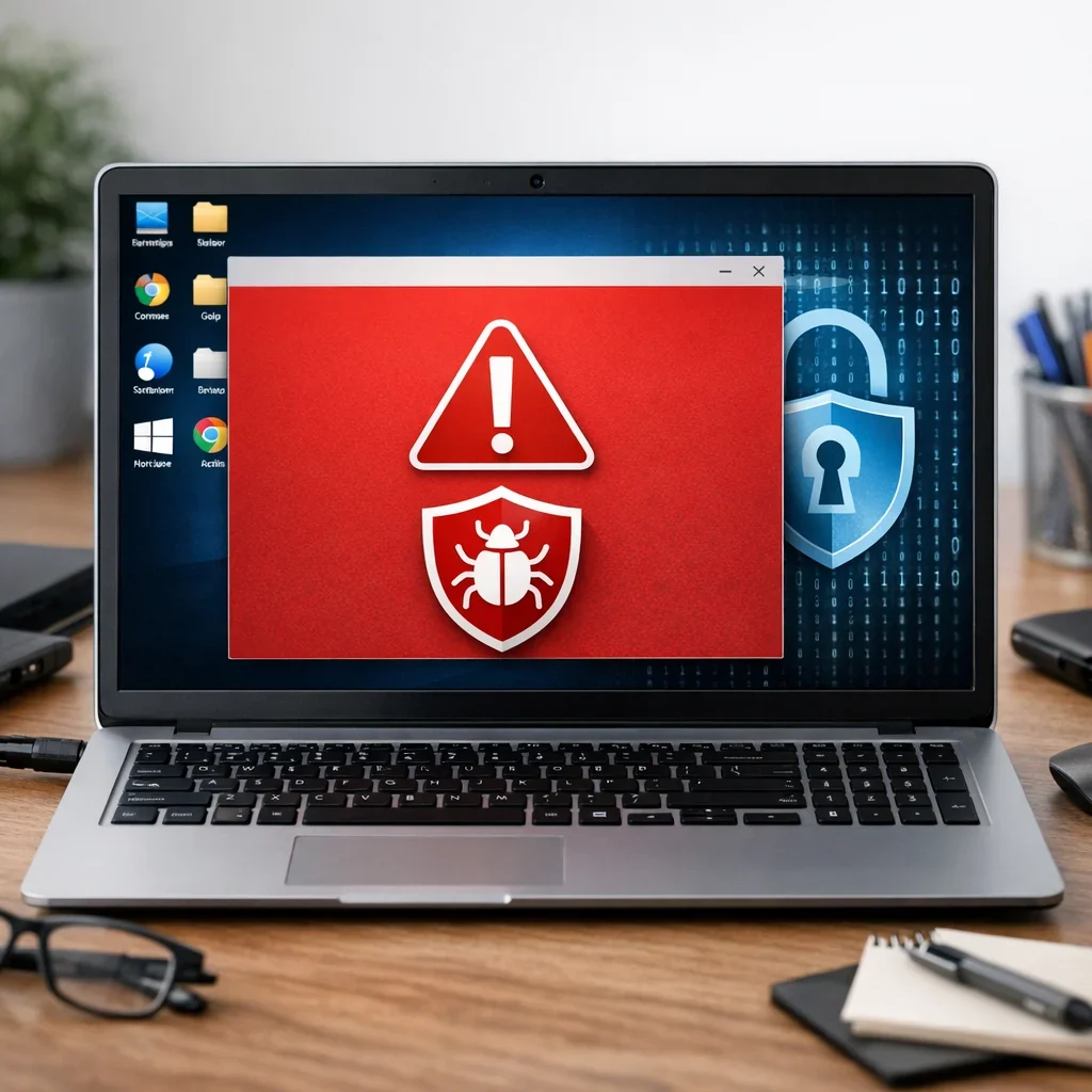 Windows: cosas básicas para no comerte un malware (imagen ilustrativa 2, estilo Berraquero.com, sin texto)